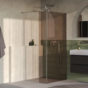 Brauer Oblivion inloopdouche bronsglas 90cm met 30cm zijwand RVS geborsteld PVD