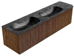 Mondiaz Kurve-dlux 175cm badmeubel ronding rechts walnut met 2 lades en 1 deur en wastafel stor small dubbel/links zonder kraangat lava