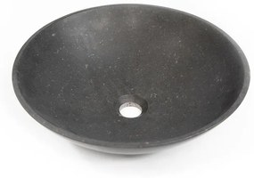 Saniclass Waskom 42x42x12cm - rond - natuursteen basalt Gepolijst zwart