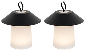 Set van 2 tafellampen mushroom zwart incl. LED oplaadbaar - Ivan