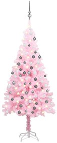 vidaXL Kunstkerstboom met LED's en kerstballen 120 cm PVC roze