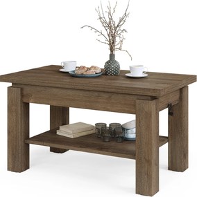 BRAVO bruin eiken – uitschuifbare en in hoogte verstelbare salontafel, tafel met plank
