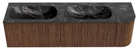 Mondiaz Kurve-dlux 165cm badmeubel ronding rechts walnut met 2 lades en 1 deur en wastafel stor small dubbel/links zonder kraangat lava