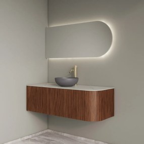 Gliss Design Alluro badmeubel ribbelfront met ronding rechts 120cm walnut en wit marmer toppaneel