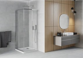 Mexen Rio vierkante douchecabine 90 x 90 cm, transparant, chroom + Flat douchebak, wit - 860-090-090-01-00-4010