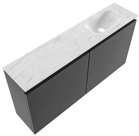 Mondiaz Ture DLux toiletmeubel 100cm dark grey met wastafel opalo rechts met kraangat