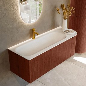 Mondiaz Kurve 125cm badmeubel ronding rechts ruby met 1 lade en deur en wastafel big medium kraangat links