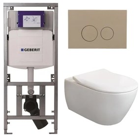 Villeroy & Boch Subway 2.0 DirectFlush CeramicPlus toiletset slimseat zitting met Geberit reservoir en bedieningsplaat taupe met ronde knoppen wit 0701131/SW1102378/ga26033/ga91964/