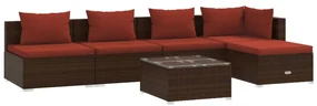 vidaXL 6-delige Loungeset met kussens poly rattan bruin