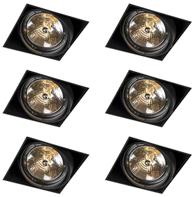 Set van 6 Grote Inbouwspot zwart AR111 draai- en kantelbaar trimless - Oneon QR111 / AR111 / G53 Binnenverlichting Lamp