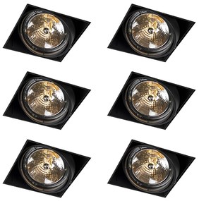 Set van 6 Inbouwspot zwart AR111 draai- en kantelbaar trimless - Oneon