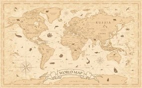 Kaart World Map Vintage Old-Style - vector - layers, dikobraziy