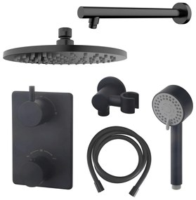 Mueller Black inbouw doucheset rond met 20cm hoofddouche wandarm 3 standen handdouche mat zwart