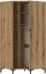 Hoekkledingkast Lorcamu 112, Eiken, 198x90x90cm, 131 kg, Kledingkast deuren: Met scharnieren