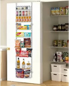 VEVOR Pantrykastorganizer voor boven de deur, 9-laags hangende kruidenrekken van staal, verstelbare wandplanken, voor thuis, keuken en badkamer, wit