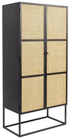 Japandi Kast Zwart Met Rotan - 70x38x145cm.