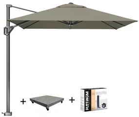 Voyager T1 zweefparasol 250x250 cm taupe met 90KG voet en hoes