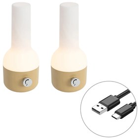 Set van 2 buiten tafellamp met dimmeren goud met wit incl. LED oplaadbaar - Haard Modern IP44 Buitenverlichting Lamp