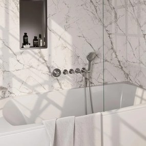 BRAUER Stripe Thermostatische Badkraan - SET 02 - inbouw - uitloop - 3-standen handdouche - doucheslang - wandaansluitbocht - RVS-kleurig geborsteld PVD 5-NG-358