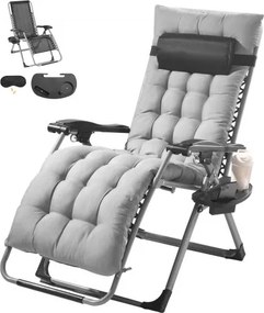 VEVOR Zero Gravity Chair, 26-inch Zero Gravity relaxfauteuil voor binnen en buiten, verstelbare anti-zwaartekrachtstoel met kussen, hoofdsteun, voetensteun en bekerhouder, 500 lbs, grijs
