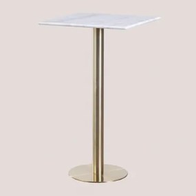 Vierkante Hoge Barkruktafel 60x60 Cm In Cosmopolitan Marmer Wit Marmer & Champagne Goud - Sklum