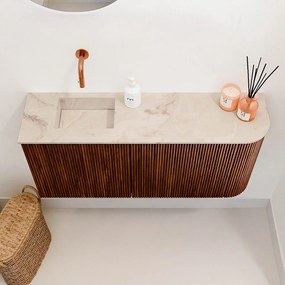 Mondiaz Joya DLux 90cm toiletmeubel ronding rechts ruby met wastafel faye links zonder kraangat frappe