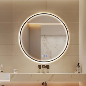 Saniclear Circle Black ronde spiegel met verwarming, direct en indirect licht mat zwart 80cm