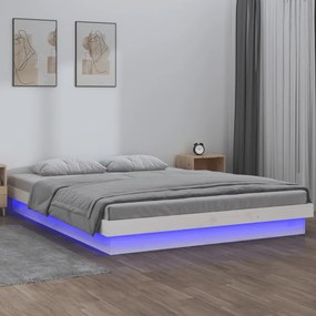 vidaXL Bedframe LED massief hout wit 200x200 cm