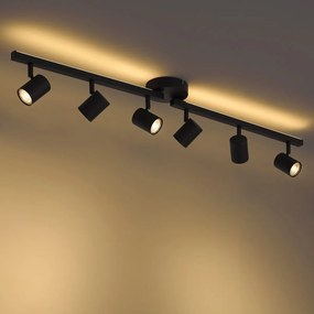 Moderne plafondspot zwart GU10 50mm 6-lichts incl. backlight en 3-way switch - Back Up