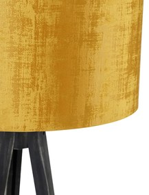 Vloerlamp tripod zwart met kap goud 50 cm - Tripod Classic Modern E27 rond Binnenverlichting Lamp