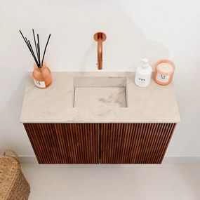 Mondiaz Joya DLux 60cm toiletmeubel ruby met wastafel faye midden zonder kraangat frappe