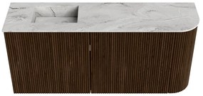 Mondiaz Joya DLux 90cm toiletmeubel ronding rechts walnut met wastafel faye links 1 kraangat glace