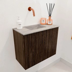 Mondiaz Joya DLux 50cm toiletmeubel walnut met wastafel faye links zonder kraangat glace
