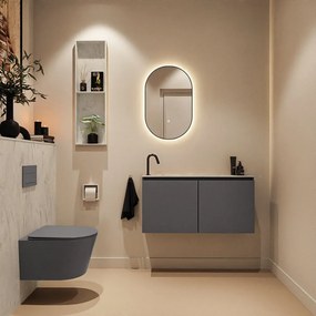 Mondiaz Ture DLux toiletmeubel 100cm dark grey met wastafel opalo links met kraangat