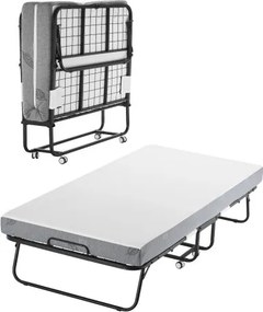 VEVOR Rollaway Bed met 12,7 cm matras, opvouwbaar eenpersoonsbed met traagschuimmatras (190 x 98 cm), draagvermogen van 204,1 kg Logeerbed voor volwassenen, metalen bed voor slaapkamer