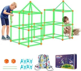 VEVOR Fortress-bouwpakket voor kinderen, 140-delige STEM-bouwset die in het donker oplicht, educatief cadeau voor jongens en meisjes van 4, 5, 6, 7 en 8 jaar oud, speeltent voor binnen en buiten, bouwspeelgoed met 96 stokjes en 44 ballen