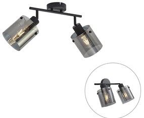 Design plafondspot zwart met smoke glas 2-lichts - Domo