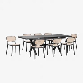 Rechthoekige Uitschuifbare Tafelset 180-240x90 Cm Van Aluminium Karena En 8 Stapelbare Tuinstoelen Van Polypropyleen Omara Groen – Intens Olijf -