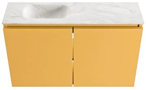 Mondiaz Ture DLux toiletmeubel 80cm ocher met wastafel ostra links met kraangat