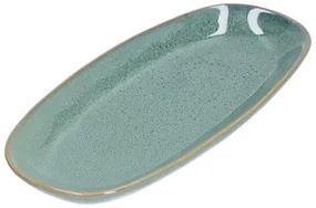 Serveerschaal reactieve glazuur, steengoed, groen, 26 x 12 cm