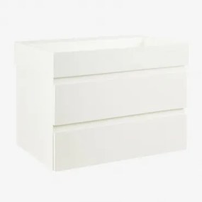 Ona Zwevend Badkamermeubelset Van Hout En Essenfineer Met Geïntegreerde Wastafel Wit & Spiegelloze & Zonder Kraan & ↔︎ 80 Cm - Sklum