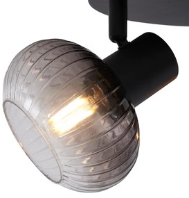 Moderne plafondSpot / Opbouwspot / Plafondspot zwart met smoke glas rond 3-lichts - Teddy Modern E14 Binnenverlichting Lamp