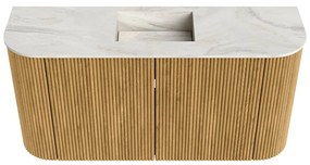 Mondiaz Joya DLux 85cm toiletmeubel ronding links/rechts oak met wastafel faye midden zonder kraangat ostra