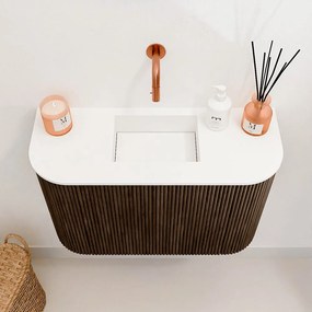 Mondiaz Joya 65cm toiletmeubel ronding links/rechts walnut met wastafel faye midden zonder kraangat talc