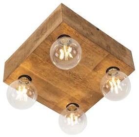 Landelijke plafondlamp vintage hout 4-lichts - Bloc
