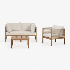 Tuinset Met 2-delige Modulaire Bank Met Armleuningen, Fauteuil En Salontafel Van Acaciahout Branson Wit Gardenia - Bruin Acacia - Sklum