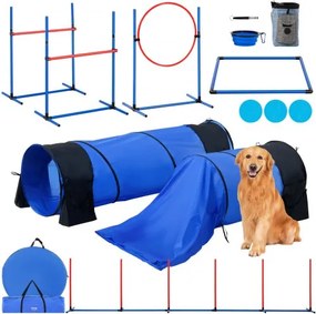VEVOR Agility Trainingsuitrusting voor Honden, 7-delige Set met Verstelbare Hoge Horden, 6 Slalompalen, 2 Tunnels, Springring, Snackbox, 3 Frisbees, Fluitje, Opvouwbare Voerbak, Puppy Hindernisbaanset met 3 Tassen