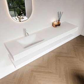 Zaro Alan badmeubel 180cm met planchet talc en vrijhangende wastafel cloud links 1 kraangat talc