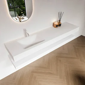 Zaro Alan badmeubel 180cm met planchet talc en vrijhangende wastafel cloud links 1 kraangat talc