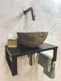 Saniclear Lovi fonteinset met rivierstenen waskom en RVS kraan voor in het toilet